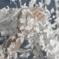 53” Width Premium Vine Branches Flowers Embroidery Bridal Veil Wedding Lace Fabric by the Yard