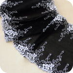 3 Yards of 21cm Width Symmetrical Hit Color Floral Embroidery Fabric Black