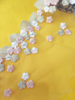 幅50cm x 長さ180cm プレミアムゴールデンリーフとサクラの花刺繍リジッドチュールレース生地トリム