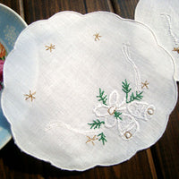 12 PCS of 13cm Diameter Cotton Coaster Place Mat with Bells Embroidery