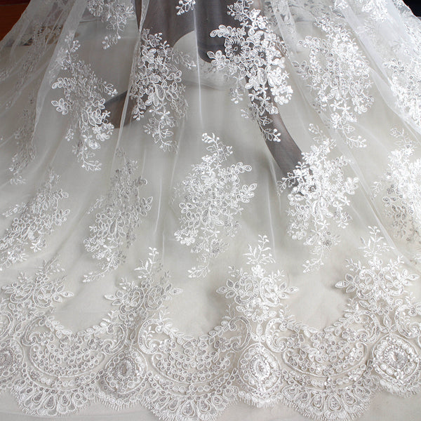 OFF-White Botanical Brach Sequins Embroidery Floral Lace Fabric Weddin iriz Lace OFF-White Botanical Brach Sequins Embroidery Floral Lace Fabric Weddin iriz Lace