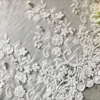 51” Width Premium Vintage 3D Floral Embroidery Lace Fabric