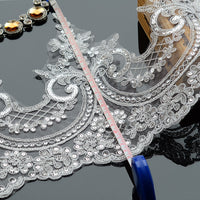 2 Yards x 24cm Width Premium Sequined  Floral Embroidery Wedding Lace Bridal Lace Applique Patches