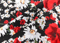 55” Width Daisy and Rose Flower Print Fabric by The Yard