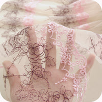 49” Width Pink Floral Embroidery Lace Fabric by the Yard