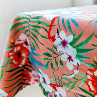 145cm Width Tropical Flowers and Foliage and Flamingo Birds Print Cotton Canvas Fabric Pink by the Yard