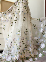 130cm Width Premium Dahlia Floral Embroidery Lace Fabric by the Yard