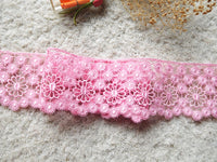 5 Yards of 5cm Width Premium Hollow-out Floral Embroidery Sewing Embellishment Lace Trim Pink