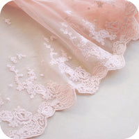 3 Yards of 25cm Width Premium Fine Pink Floral Embroidery Lace Fabric