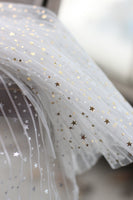 63” Width Streak Lace Fabric with Golden Stars by the Yard