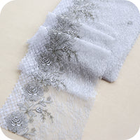 5 Yards of 17cm Width Premium Lattice Pattern Floral Embroidery Gray Lace Trim