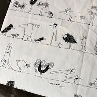 150cm Width x 95cm Length Cartoon Birds Sketch Abstract Birds Print Cotton Linen Fabric