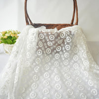 53” Width Organza Dandelion White Embroidery Lace Fabric by The Yard