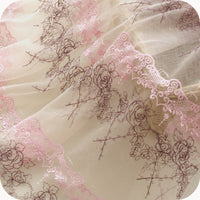 49” Width Pink Floral Embroidery Lace Fabric by the Yard