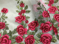 51” Width 3D Floral Rose Embroidery Organza Lace Fabric by the Yard