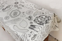 145cm Width x 95cm Length Black and White Vegetables Sketch  Print Cotton Linen Fabric