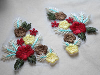 1 Pair of 2pcs Premium Vintage Color Flower Branch Embroidery Applique Patches