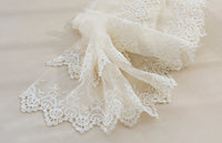 2 Yards of 25cm Width Double-Row Embroidery Floral Lace Fabric Trim Beige