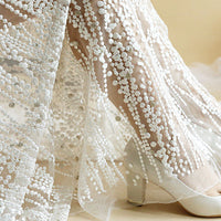 130cm Width x 95cm Length Premium Beads-like Embroidery Bridal Wedding Lace Fabric