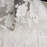 133cm Width x 95cm Length Premium Eyelash and Vine Floral Embroidery Bridal Wedding Lace Fabric