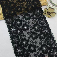 3 Yards of 21cm Width Black Floral Embroidery Lace Fabric Trim