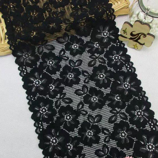 3 ヤードの幅 21 cm の黒の花の刺繍のレースの生地のトリム