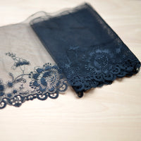 2 Yards of 18.5cm Width Premium Sunflower Floral Embroidery Black Lace