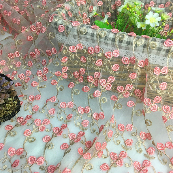 120cm Width x 90cm Length Pink Floral Embroidery Lace Fabric