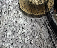 59” Width Abstract Hollow Cut Black Lace Fabric by the Yard