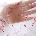 51” Width Fresh White Gauze Embroidered Pink Little Vine Flowers Lace Fabric by the Yard