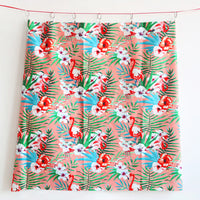 145cm Width Tropical Flowers and Foliage and Flamingo Birds Print Cotton Canvas Fabric Pink by the Yard