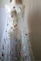 130cm Width Botanical Vine Floral Embroidery Lace Fabric by the Yard