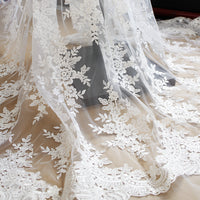 130cm Width Secquined Floral Embroidery Wedding Lace Fabric by the Yard