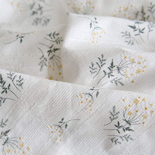 55” Width Little Yellow Flowers Embroidery Jacquard Cotton Cloth Fabric by the Yard