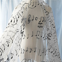 51” Width Musical Notes Embroidered Silver Lining Haute Couture Fabric by The Yard
