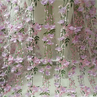 130cm Width x 95cm Length Premium 3D Light Purple Flowers  and Vine Branch Embroidery Lace Fabric