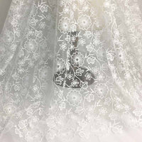 130cm Width x 95cm Length Premium Vine and Flower Embroidery Diamond Tulle Net Lace Fabric