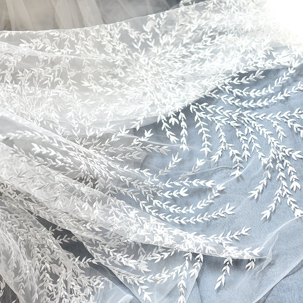 135cm Width x 95cm Length Vine Branch Embroidered Wedding Bridal Dress Lace Fabric