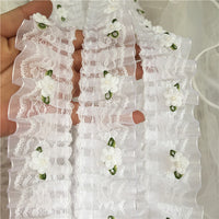 2 Yards of 4cm Width Pure White Embroidery Lace Fabric Trim with 3D Flowers