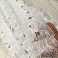 2 Yards of 4cm Width Pure White Embroidery Lace Fabric Trim with 3D Flowers