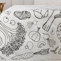 145cm Width x 95cm Length Black and White Vegetables Sketch  Print Cotton Linen Fabric