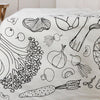 145cm Width x 95cm Length Black and White Vegetables Sketch  Print Cotton Linen Fabric