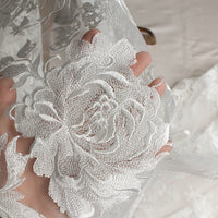133cm Width x 95cm Length Premium Eyelash and Vine Floral Embroidery Bridal Wedding Lace Fabric