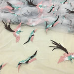 140cm Width x 95cm Length Premium Lively Flying Birds Embroidery Lace Fabric