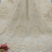 130cm Width Vintage Daisy Geometric Flower Pattern Embroidery  Lace Fabric by the Yard