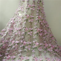 130cm Width x 95cm Length Premium 3D Light Purple Flowers  and Vine Branch Embroidery Lace Fabric