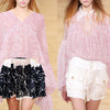 43” Width Pink Fairy Jojoe Crimping Silk Chiffon Floral Print Fabric by the Yard
