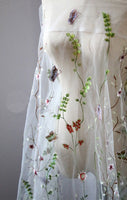 130cm Width Botanical Vine Floral Embroidery Lace Fabric by the Yard
