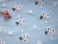 130cm Width Little Purple Flower Embroidery Lace Fabric by the Yard