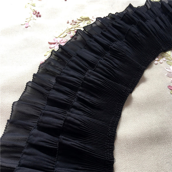 2 Layers Chiffon Ruffled Pleated Lace Trim by Yard, TR-10216